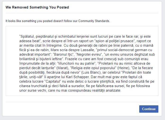 FalsaSocietate's tweet photo. O postare cu ce zice Paul Johnson despre Marx a fost raportata si stearsa de pe Facebook. E vb de acest articol, publicat de Academia Catavencu in 99: https://t.co/KQCZ0XUMV5 https://t.co/bTo0QIjMRq