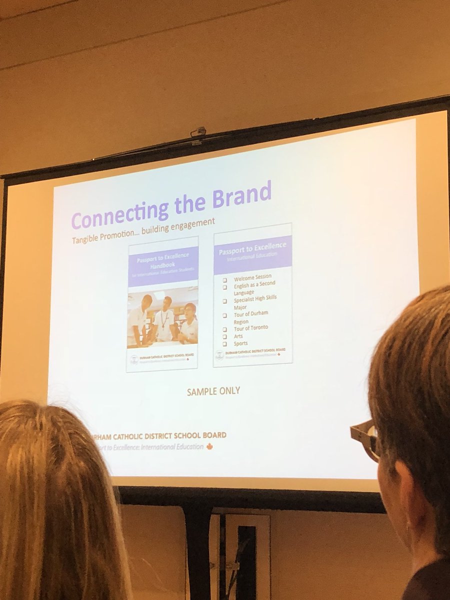 ShawnMcKillop's tweet photo. Listening to my colleague from @DurhamCatholic discuss branding best practices with the example of their award-winning international education program. It starts with research and modelling from great brands. #CACELearn https://t.co/4nrZX4GdVa