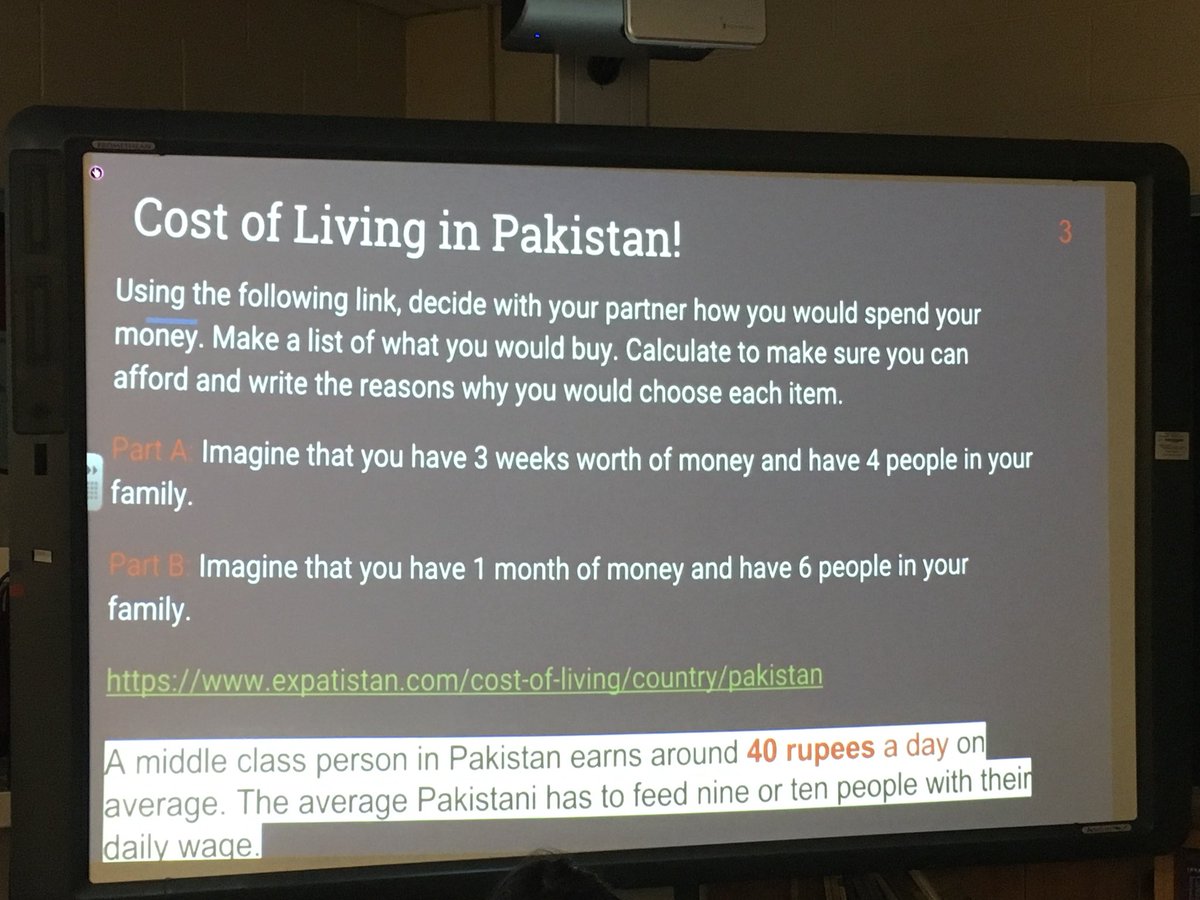 suppaclass6A's tweet photo. Lots of great conversations! What would you buy based in cost of living in Pakistan?! #IQBAL @TDSB_Hollycrest @tdsb https://t.co/JuSuZ6BFQz