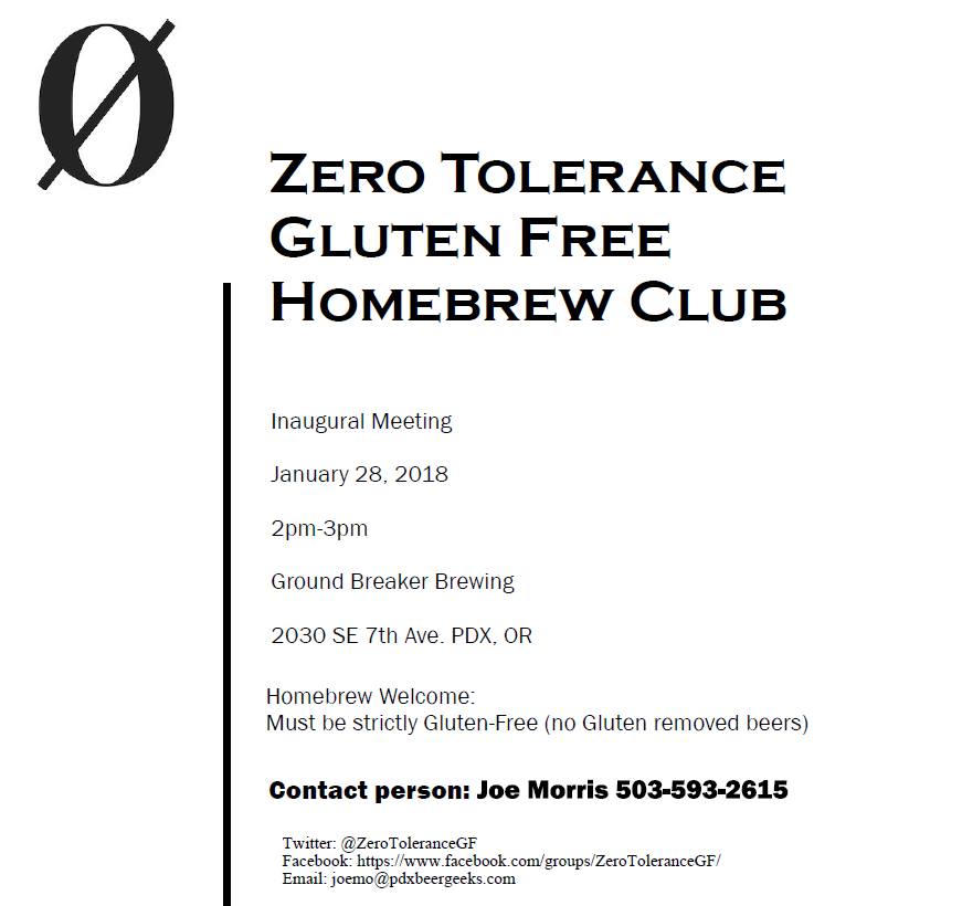 For those interested in gluten free beer and brewing, <a href="/ZeroToleranceGF/">Zero Tolerance GF Homebrew Club</a> is a gluten free homebrew club meeting Sunday 1/28 2p-3p at <a href="/GroundBrkrBrew/">GroundBreakerBrewing</a>.  Check the FB page meeting info and lively GF beer discussion.

facebook.com/groups/ZeroTol…