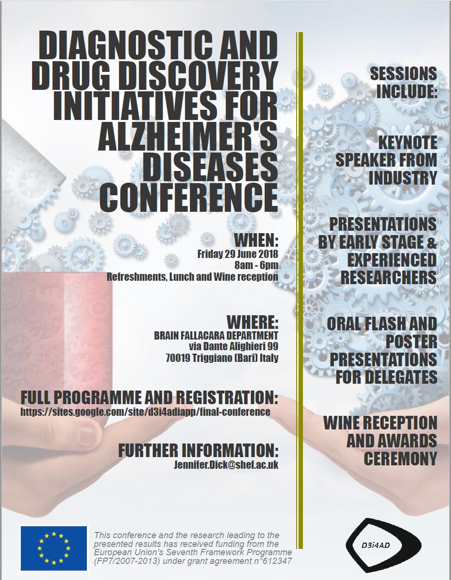 BoingBoingJenn's tweet photo. Register and present your poster at the D3i4AD Final Conference (https://t.co/lMimssoeNK ) where you'll also get to hear our MSCA researchers discuss their "Diagnostic and Drug Discovery Initiatives for Alzheimer's Diseases" @MSCActions @Mariecurie_alum @EUSciComm https://t.co/EOsP1PUUzX