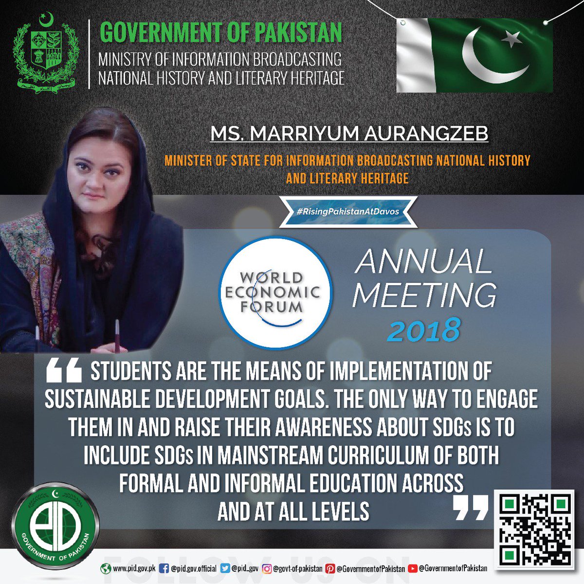 Government of Pakistan (@govtofpakistan) on Twitter photo The Minister of State for Information,Broadcasting, National History & Literary Heritage, Ms Marriyum Aurangzeb at Instagram Project at Davos. <a href="/Marriyum_A/">Marriyum Aurangzeb</a> #RisingPakistanAtDavos #WEF18 The Minister of State for Information,Broadcasting, National History & Literary Heritage, Ms Marriyum Aurangzeb at Instagram Project at Davos. <a href="/Marriyum_A/">Marriyum Aurangzeb</a> #RisingPakistanAtDavos #WEF18