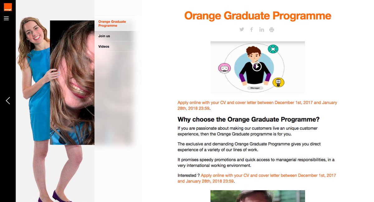 Lauradcrvlh's tweet photo. Vous recherchez des perspectives d’évolution accélérées afin d'accéder rapidement à des responsabilités managériales ?#OrangeGraduateProgramme est fait pour vous ! https://t.co/7pjIXOVtdD

N'hésitez plus il ne reste plus beaucoup de temps pour montrer votre détermination.#Orange https://t.co/3hsCTX4cXq
