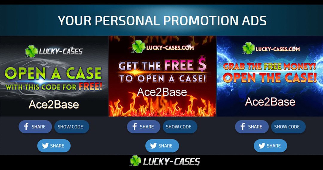 Support_Lucky_C's tweet photo. 🔥Share your #code of 🍀Lucky-Cases🍀 #partnership
😎 https://t.co/vLXIJ1heoI
👉Share it on your Facebook or Twitter directly and #earn more💰from the partnership
#promotion #ads #promotionads #csgocode #luckycases #promotionalcode
#csgo #skins #cases #csgopartner https://t.co/i0qTy7urTx