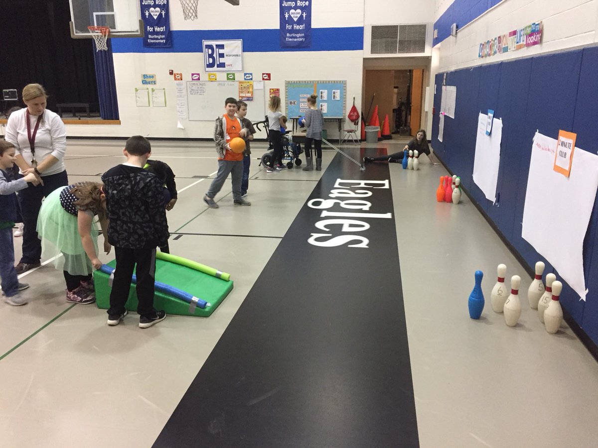 BES_PE's tweet photo. Tweet #2: Modified PE Class went bowling Monday morning! The 5th graders came up w/ some fantastic modifications for their students/buddies! ❤️ #PEForEveryone #KindnessMatters #ModifiedPE @BES_Eagles @Boone_County https://t.co/GzNKtg2227