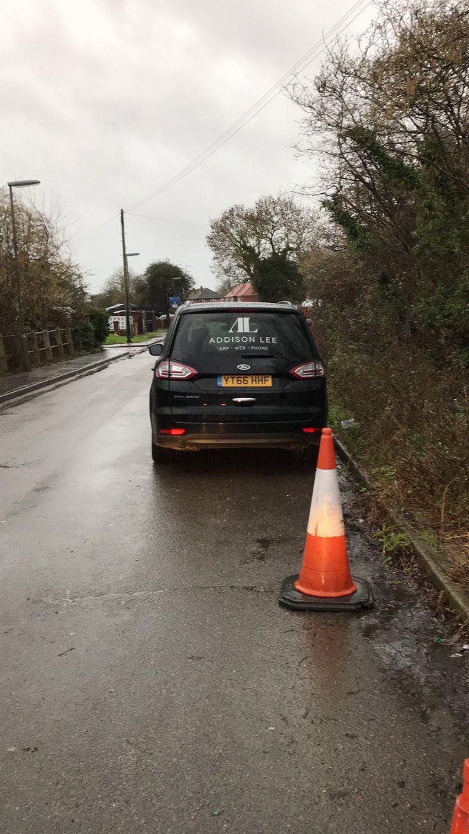 jonharvey's tweet photo. @AddisonLeeCabs Your cars YT66HHF and LO14WBM are using Stanwell Moor as a convenient waiting area. Here they are in Spout Lane. https://t.co/ltxukr6Dyz