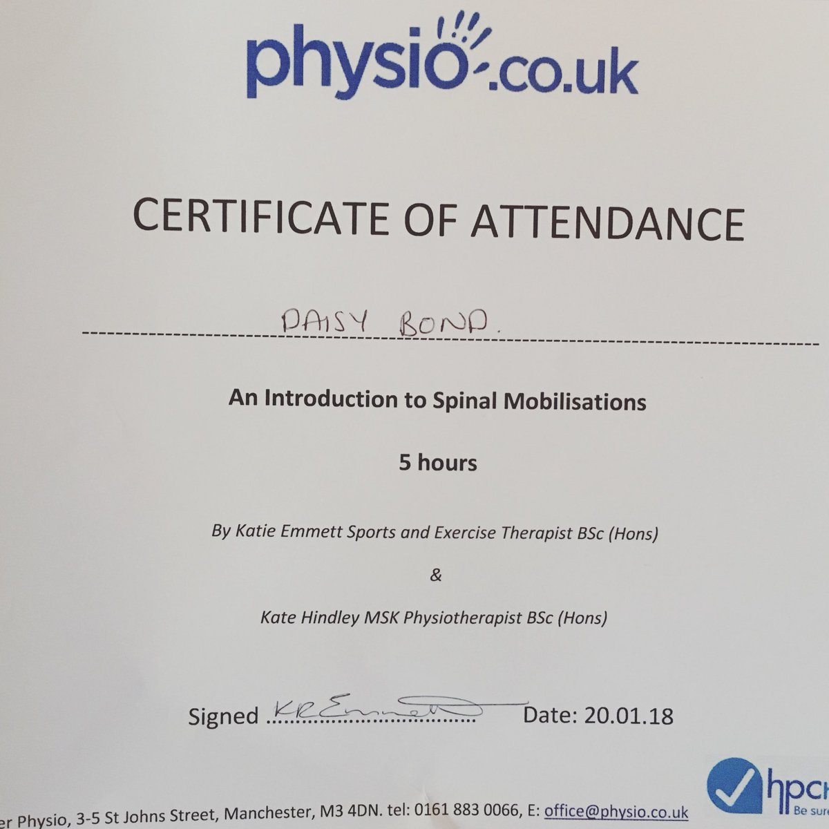 daisyb06's tweet photo. Another great cpd course @physiocouk at the weekend...thank you to @KatiePhysiocouk and Kate #spinalmobilisations #cpd #justkeeplearning https://t.co/7SZs2lGy9M