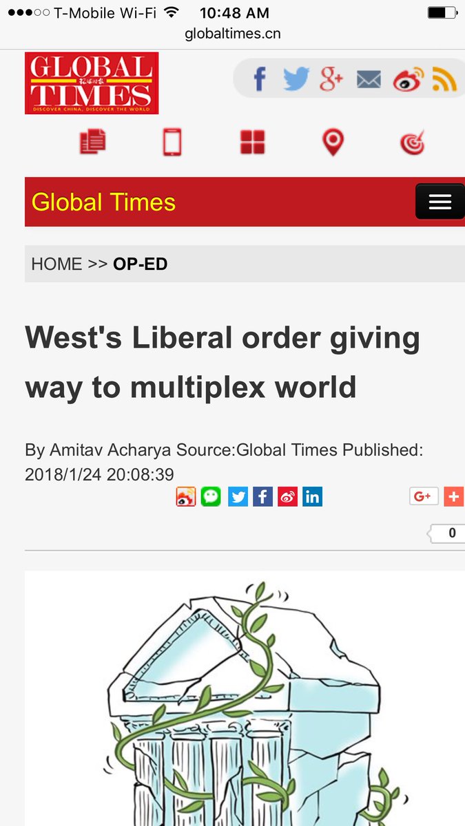 AmitavAcharya's tweet photo. My oped, based on dialogue with Niall Ferguson, at Peking University. We agreed (mostly) on 'myth/s' of Lib order (for him, pure myth; for me it only existed as a club of West) but differed on his Concert proposal. https://t.co/fDFNTGfzFK #MultiplexWorld https://t.co/aBAo1h8FRH