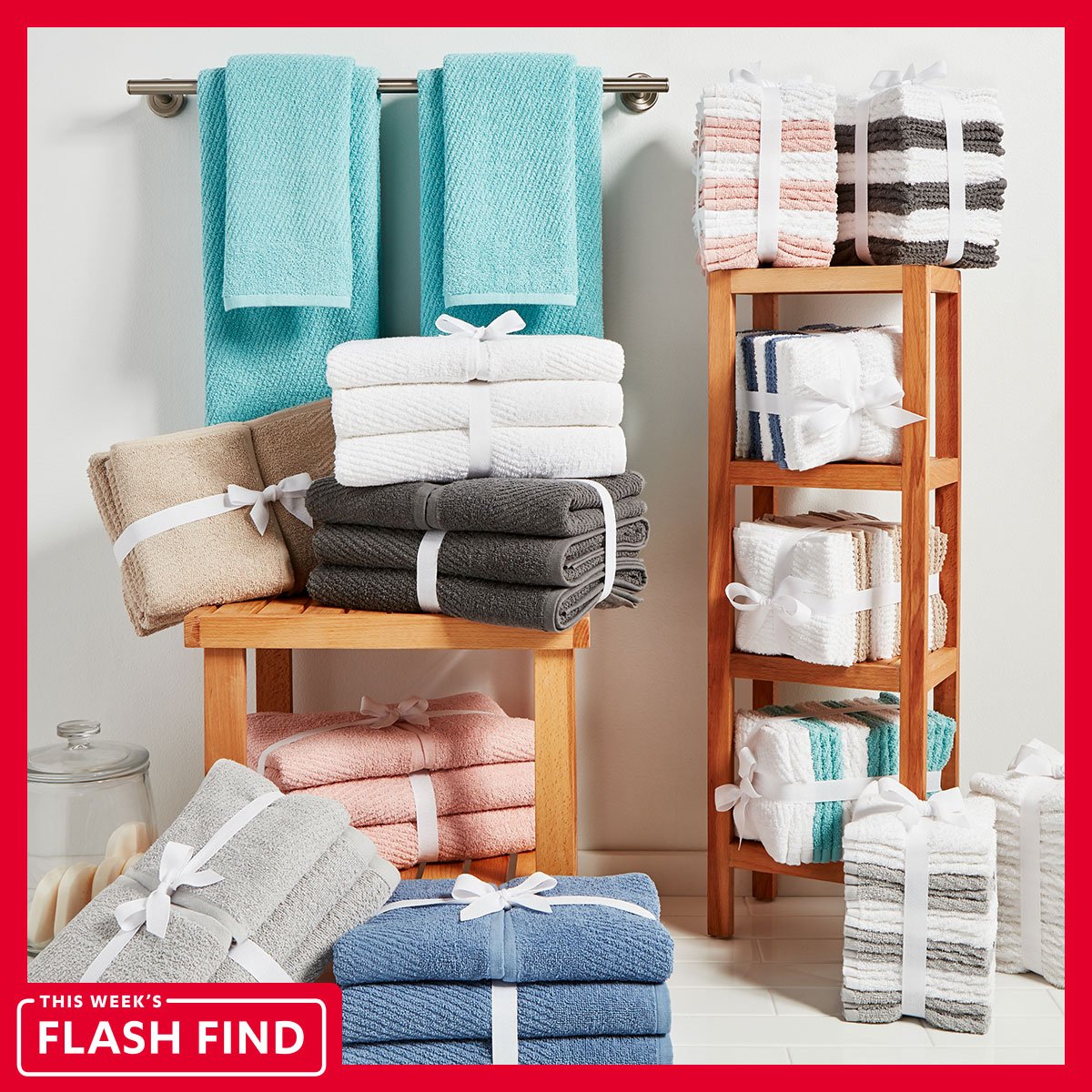AtHomeStores's tweet photo. Dry off with this week's #FlashFind - your choice cotton towel sets are just $6.99 (reg. $14.99). https://t.co/JWsV9weYak https://t.co/9zqqOcuz7s