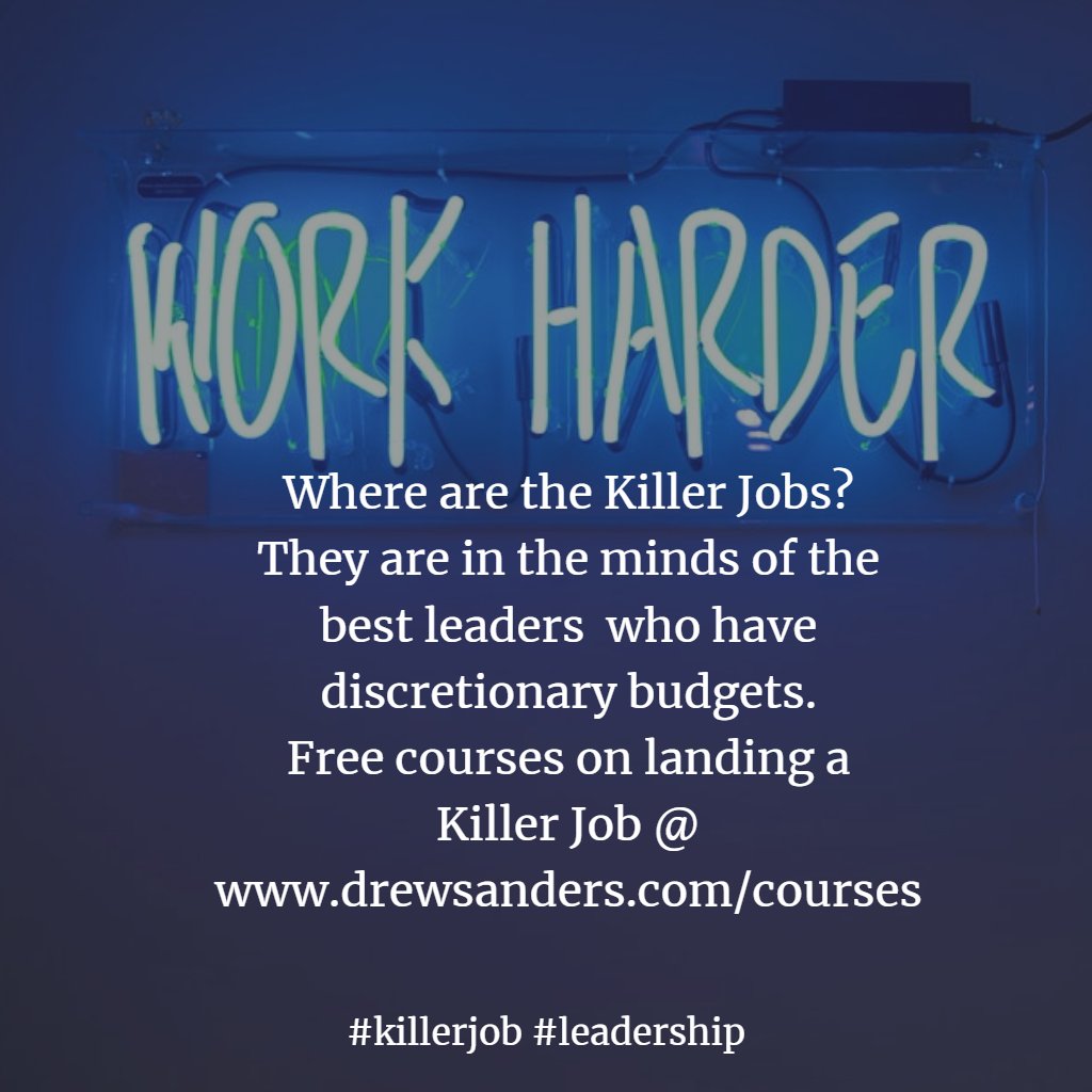 TeamLeaderClub's tweet image. Where are the Killer Jobs?
They are in the minds of the best leaders  who have discretionary budgets.
Free courses on landing a Killer Job @ drewsanders.com/courses