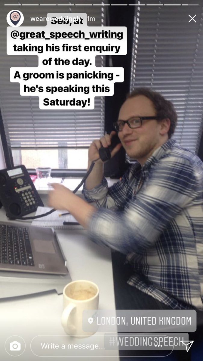 Gr8SpeechWriter's tweet image. Seb at the hub this morning. It's been a busy day for enquiries but nothing our office manager can't handle.

Get in touch today for any last minute speeches for the weekend.

And keep up with our #instagramtakeover at @WeAreWeddingly 's instagram.
