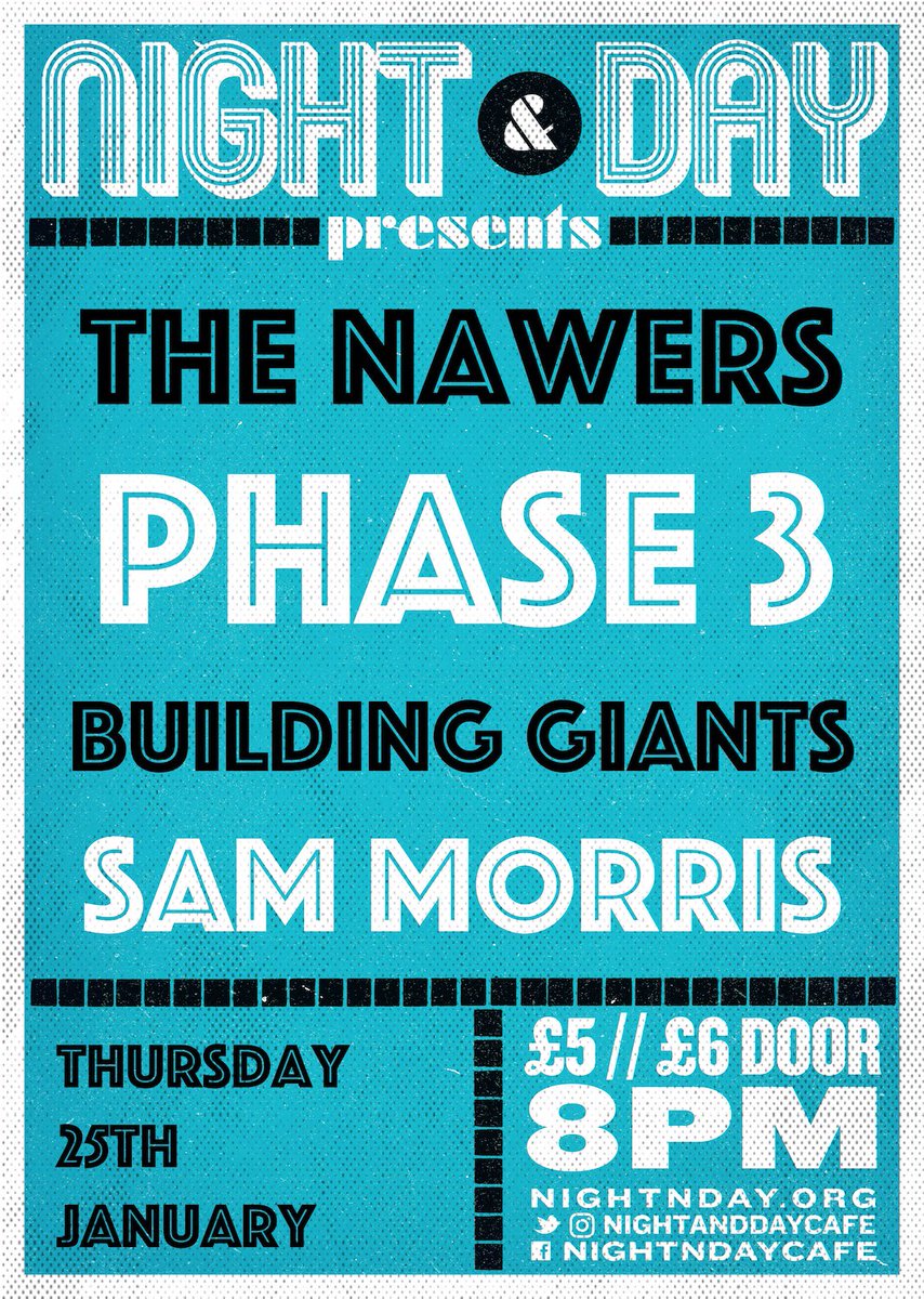 TOMORROW >>> <a href="/TheNawers/">The Nawers</a> <a href="/Phase3band/">Phase 3</a> <a href="/BuildingGiants/">Building Giants</a> @samozzza // doors 8pm + 1st set 8:15 //