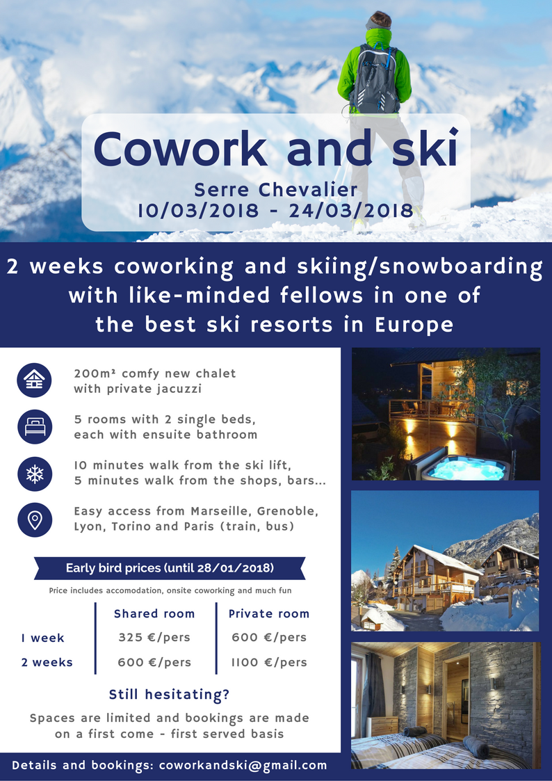 alpine_booster's tweet photo. Let's #cowork and #ski! Our first newsletter has just been sent! https://t.co/Wysvj3pZiO Still time to join us for a #coworking and #skiing session in @SerreChe_EN! #workandtravel #futureofwork #coworkingspace #workspace #frenchalps #letitsnow #remoteworkers #coliving #briancon https://t.co/cxrRC01KbA