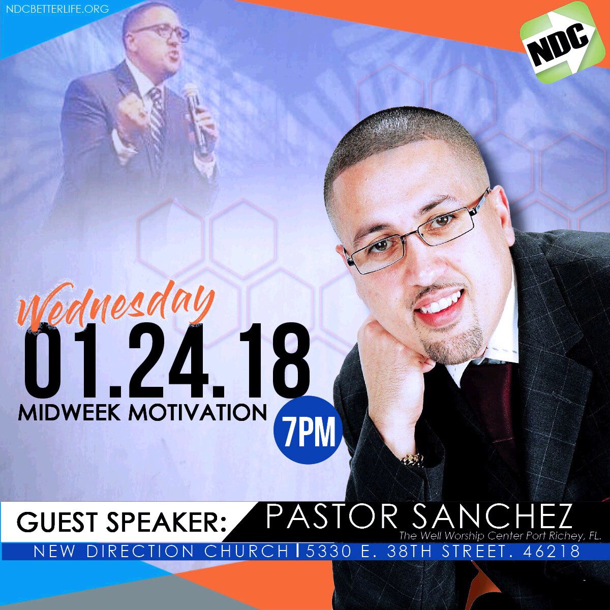 ndcbetterlife's tweet photo. Join us tonight at New Direction Church as we host Pastor Sanchez of The Well Worship Center in Port Richey, FL. at 7pm! Don’t miss this explosive &amp; life changing Worship &amp; Word experience! 5330 E. 38th ST. 46218 #MidWeekMotivation @pastorsanchez12 https://t.co/eHf8ZQnchL