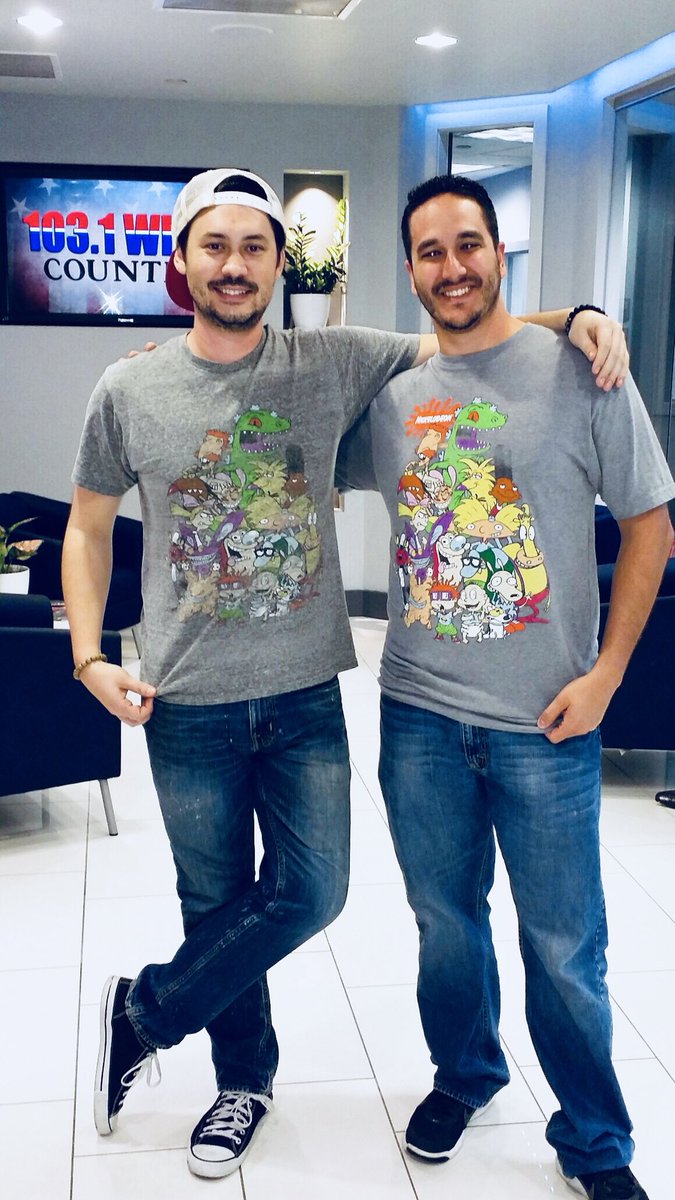 KVJShow's tweet photo. Well, one of us is gonna have to change... Anyone else #Twinning today? -Producer Dennys  #nickelodeon #MatchingAtWork https://t.co/4hMX39yTiE