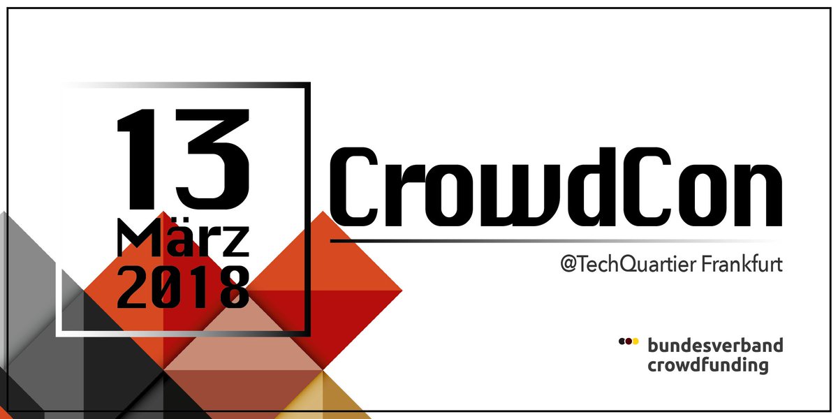 Buergerkredit's tweet photo. Save the date: @BundesverbandCrowdfunding veranstaltet erstmalig die CrowdCon am 13.03.18 @TechQuartier Frankfurt. Nur eine limitierte Teilnehmerzahl - also schnell anmelden: https://t.co/dYpeatxrdH
#frankfurtevent #crowdfunding #eventbrite #crowdcon #bvcf #crowddesk https://t.co/8jEqKkBlky
