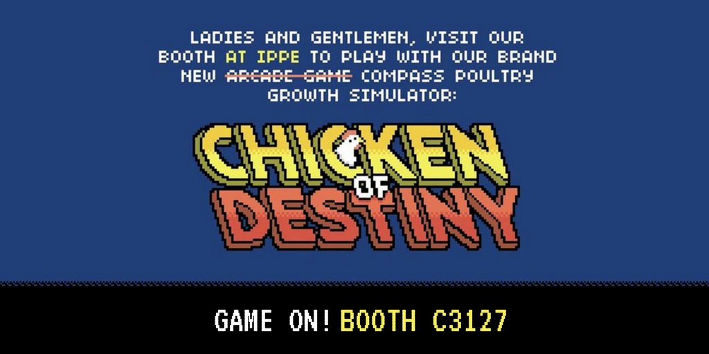 intelia_com's tweet photo. BREAKING NEWS!
Intelia's brand new video game, #chickenofdestiny will be released next week at @IPPEexpo !
#Chicken #farmers #gamers, come at our booth, defeat evil ammonia clouds, raise healthy chickens and record your highest score! :O #ag #iot #agtech #DataAnalytics https://t.co/IB4oNCiiDi