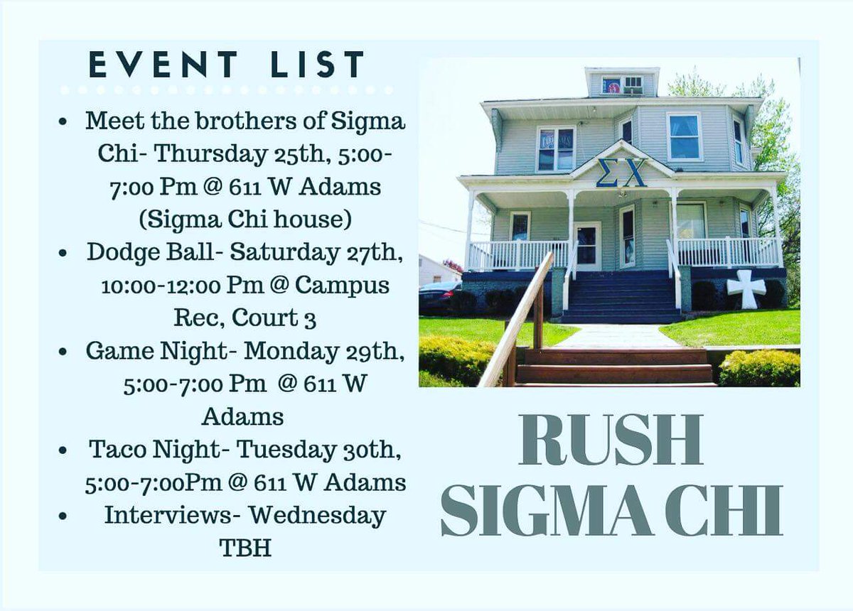 warpig0121's tweet photo. It's that time of the semester again! If you're interested in joining the best fraternity on campus, reach out to myself or @Scopher27 for more details. "Men join fraternities; leaders of men join Sigma Chi" - John Wayne
#SigmaChi
#ΣΧ https://t.co/txbw9vvyVH