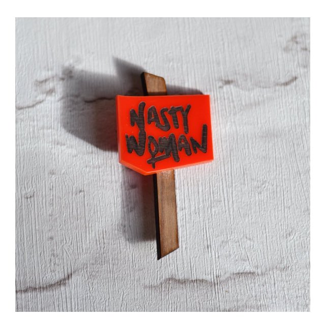 Bonnie_Bling's tweet photo. Our original protest placard brooches have raised £1000 for charity so far. Wanna join in our #miniprotest ? #nastywoman #resistance #WomensMarch2018 #votesforwomen https://t.co/FMlTXF5O7r