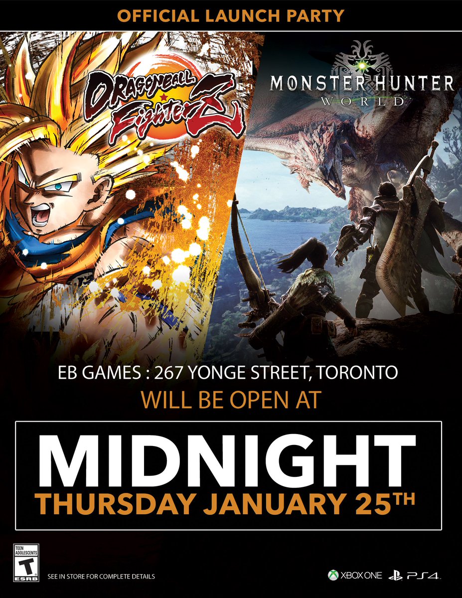 GameStop Canada 🎮 on Twitter: "Our flagship store in Toronto will be  hosting a midnight launch for #DragonBallFighterZ and #MonsterHunterWorld  this Thursday! See you soon! https://t.co/oUHWFItCED" / Twitter