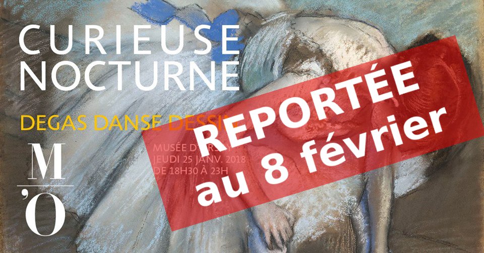 La #CurieuseNocturne prévue aujourd'hui est reportée au 8 février.
En raison de la #CrueSeine et du déclenchement de son Plan de Protection Contre les Inondations, le musée d'Orsay est contraint d'anticiper sa fermeture à 18h ce soir >bit.ly/2DBIH58