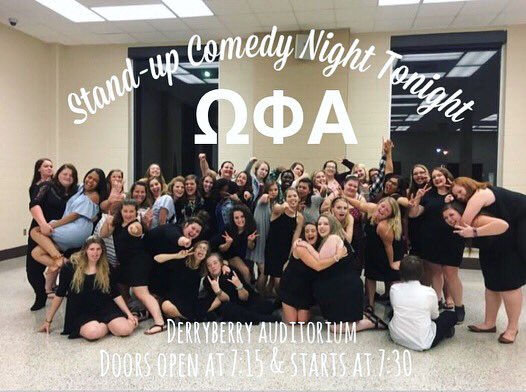 TTU_OPhiA's tweet photo. Comedy night is tonight! We will be handing out the overall trophy for #opachairtydays2018 &amp; announcing how much we raised for charity! Only $3 to sign in! #goservice https://t.co/HnTjT7MqDu
