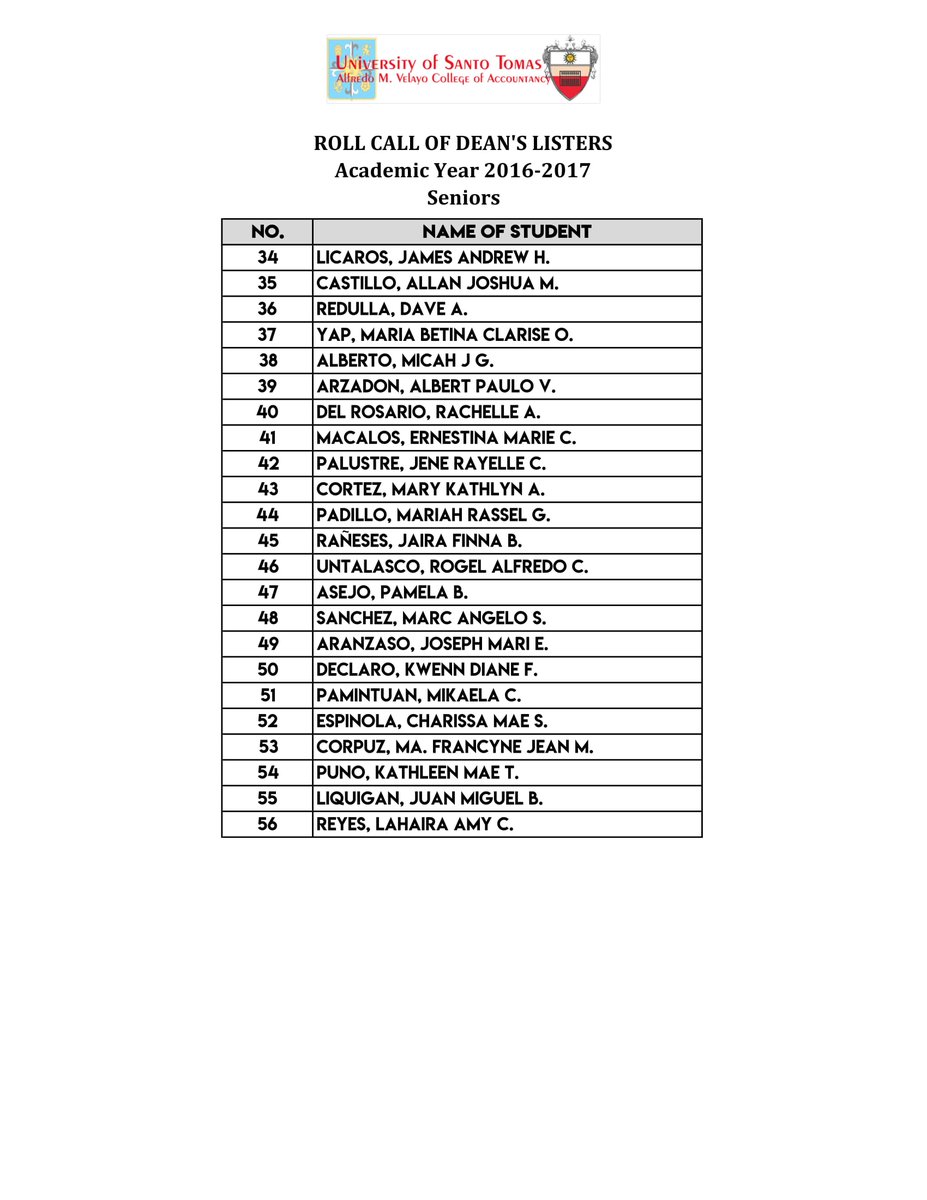 UST_ASC's tweet photo. Here is the roll call of the outstanding students who made it to the Dean's Lister for the Academic Year 2016-2017. All your hardwork and perseverance have now bloomed and flourished! 

Congratulations and see you at the event, AMVians!! (4/4)

#MOREthanNUMBERS https://t.co/JUnWFKZbeN
