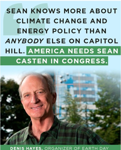 Some very flattering news to report - I've been endorsed by <a href="/DenisHayes/">Denis Hayes</a>. Co-founder of Earth Day, the man responsible for putting solar panels on the White House, first Director of @NREL... and a true gentleman.   Humbled.