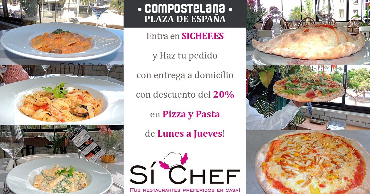 grcompostelana's tweet photo. Aprovecha de la Promoción especial Sí Chef y Haz tu pedido con entrega a domicilio con descuento del 20% en Pizza y Pasta de Lunes a Jueves!
 Consulta la carta >> https://t.co/Rp19UDZMHg 
 #descuento #entregaadomicilio #santacruz #compostelana https://t.co/fMDSdNdgSF