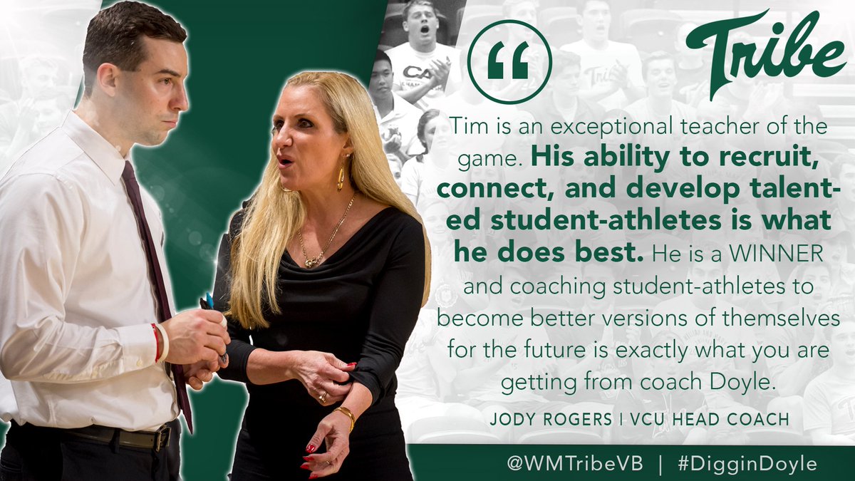 WMTribeVB's tweet photo. WHAT ARE THEY SAYING | @VCUvolleyball head coach Jody Rogers (@3jarogers) characterized new Tribe coach Tim Doyle (@_timshady) as a great mentor! #RisingTribe #DigginDoyle https://t.co/sRr89FVNvH