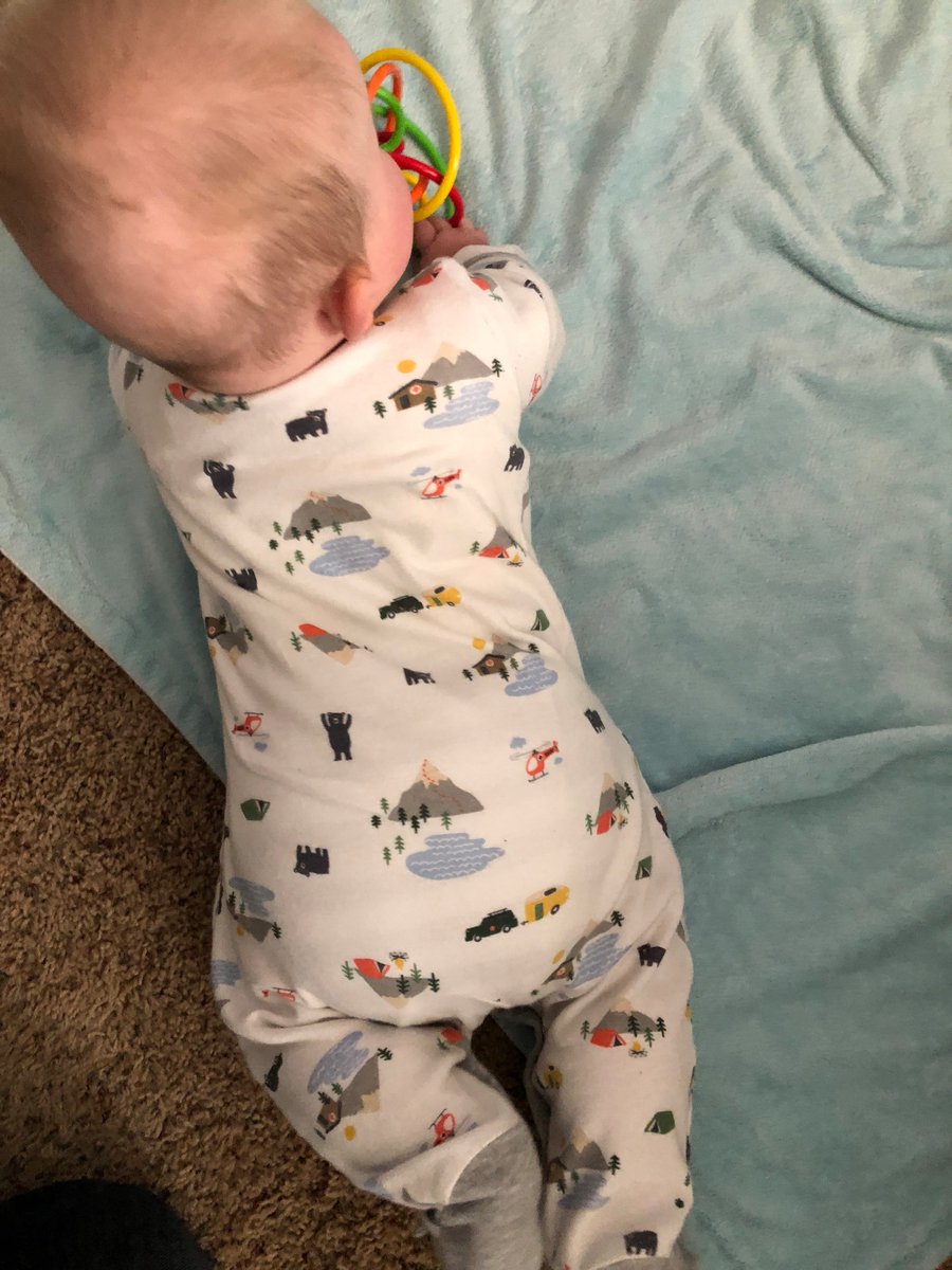 MDCinMT's tweet photo. On first blush, Sage's cute little outfit this morning seemed to be just that... Cute. On further inspection, though, I realized that this baby onesie told a horrific tale of a run-in with a bear during an otherwise peaceful camping trip. #hiddenhorrors https://t.co/xCz6RhQd7C