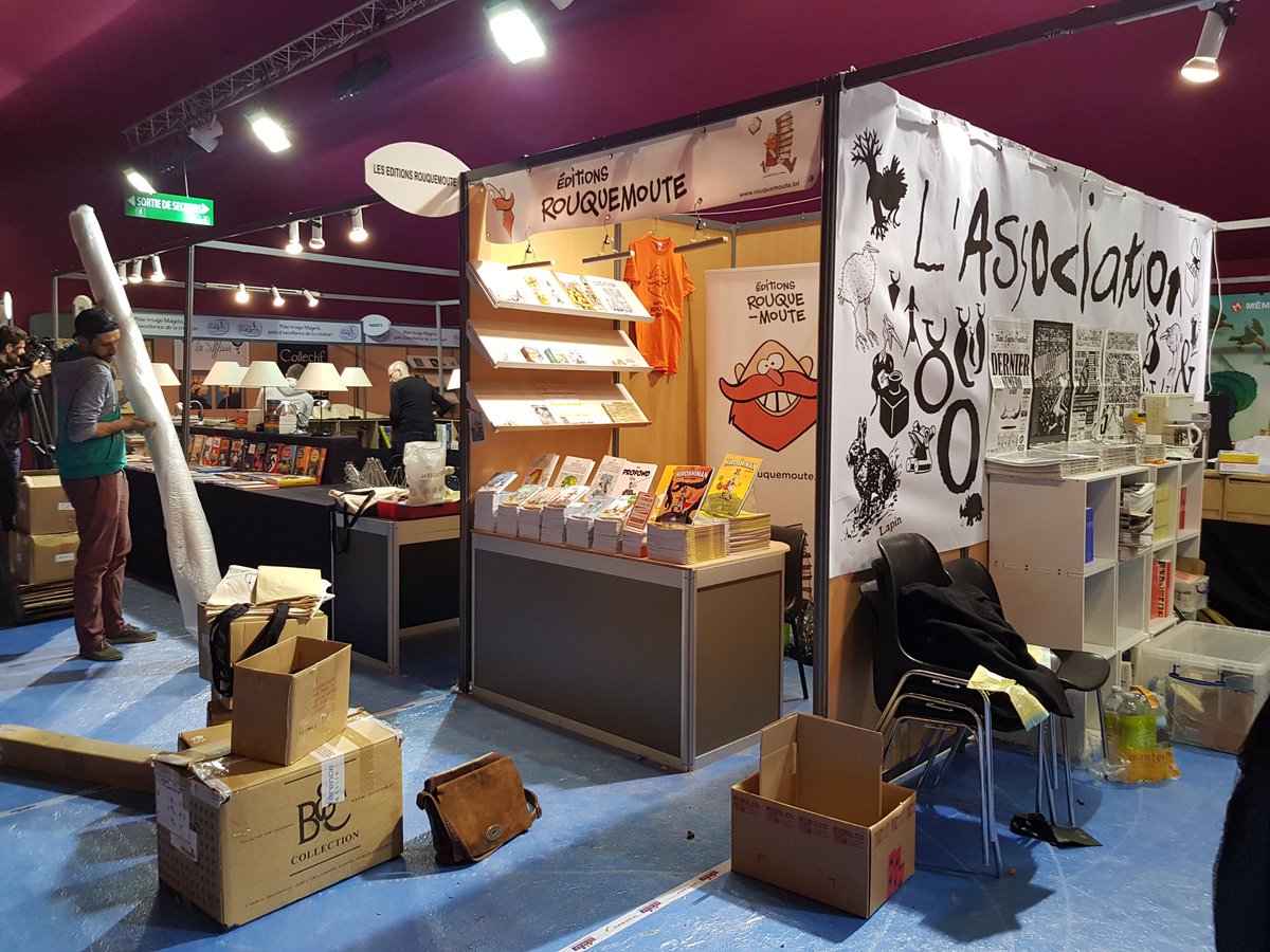 Rouquemoute_BD's tweet photo. #FIBD #Angoulême 2018 : le stand #Rouquemoute est quasi prêt et le sera tout à fait dès l'ouverture du festival demain matin à 10h ! 🤗 https://t.co/7b8Xyh7Qwe