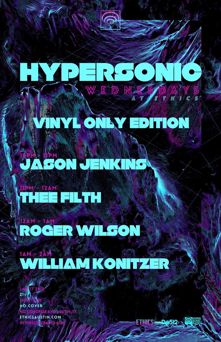 TONIGHT! VINYL ONLY at <a href="/ethicsaustin/">Ethics Music Lounge</a> with DJs <a href="/djjasonjenkins/">DJ Jason Jenkins</a>, Rich Jones aka <a href="/TheeFilth/">Rich Jones</a>, Roger Wilson aka @djfreakq @newneonx &amp; <a href="/willkonitzer/">Will Konitzer</a> doors at 10p dance until 2a #vinyl #atx #supportlocaldjs #underground #humpday #danceparty hypersonicradio.com