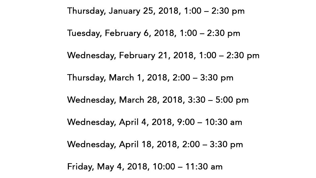 President LeBlanc is available for office hours on these dates in 2018: January 25, February 6, February 21, March 1, March 28, April 4, April 18 and May 4