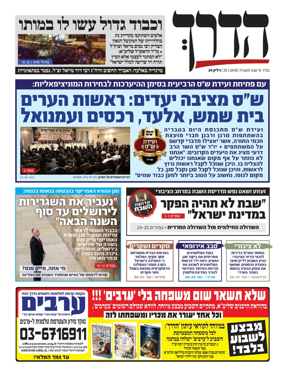 itayg1's tweet photo. ביטאון שס "הדרך" בכותרת ראשית לקראת הועידה המוניציפלית של שס: "היעדים ששס הציבה לעצמה: ראשות הערים בית שמש, אלעד, רכסים, ועמנואל".
דרעי: "לא נוותר על אף מקום"!

כפרשן אני חושב שזה בר השגה. אבל יהיה קשה מאוד! https://t.co/tOsaY8OGhE