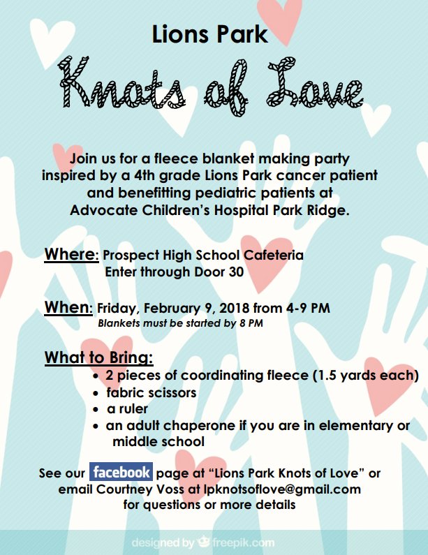 dist57's tweet photo. Lions Park is continuing Lauren Graver's legacy of making a difference for others, by planning the third Knots of Love blanket-making event. See all the details here -- be sure to mark your calendar for Feb. 9. 💗💗💗 https://t.co/6ogS8rfgTa
