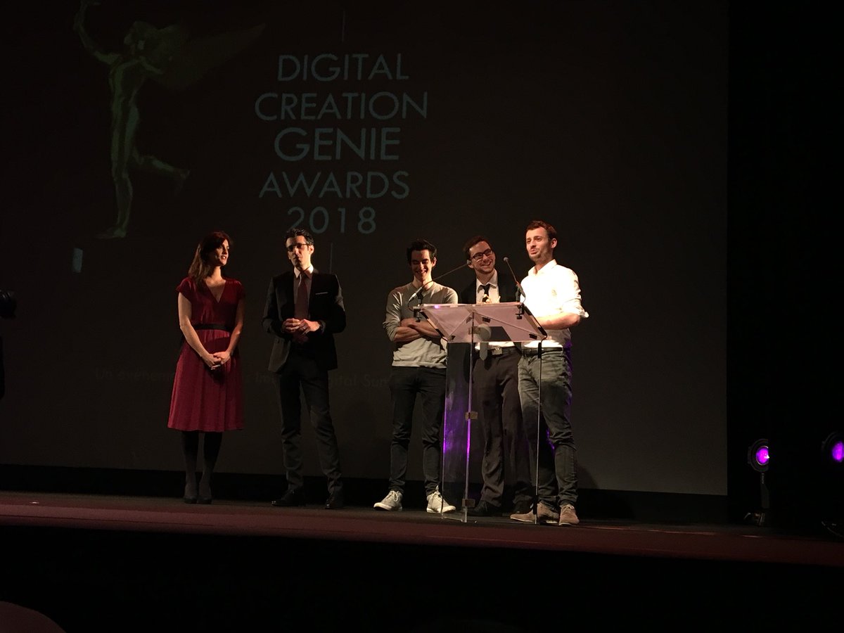 #PIDS2018 Génie du meilleur environnement remis à Thomas Baratte, Jean-Michel Drechsler, Mickaël Riciotti / @UnitImage
Pour Beyond Good &amp; Evil 2 E3. c’est le deuxième génie pour cette équipe ce soir !