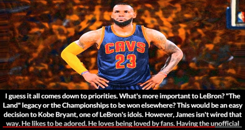 NBA_Scholar's tweet photo. From the magnificent "2018 LeBron: "The Indecision" year" video:

📽️ VIDEO » https://t.co/oIOoa3LOHk

#NBA #Quote
#AllForOne #LBJ #Future
#Cavs #CavsNation
#Ohio #Basketball
#SecondExit ??
#NBATwitter https://t.co/8xSfSz8RgI