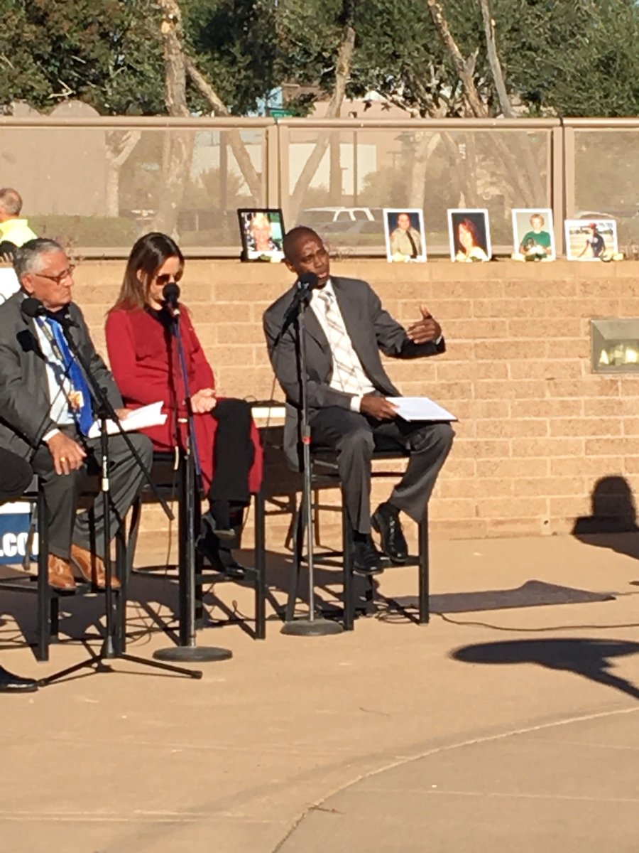 NTSB's tweet photo. NTSB Safety Advocate Nicholas Worrell (right) joins victim advocate Jennifer Smith &amp; @AZGOHS Director Alberto Gutier at today's AZ Distracted Driving Summit to raise awareness about the dangers of distracted driving. #Act2EndDD, #ItCanWait, #NTSBmwl #1goodchoice #NTSBhwy https://t.co/xnAeYk5tQA