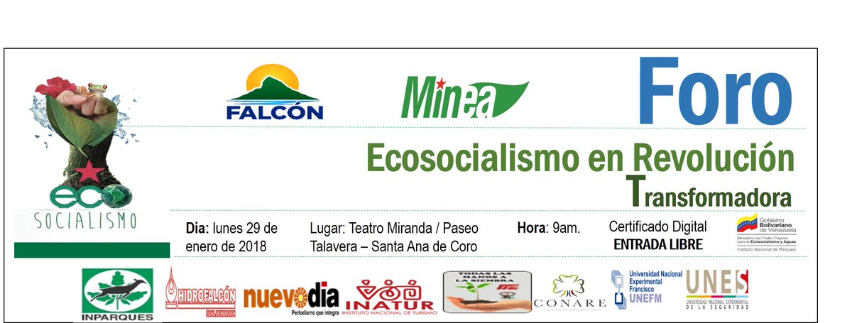 SAOT_FALCON's tweet photo. Instituciones ambientalistas del estado Falcón prepara el Foro: "Ecosocialismo en Revolución Transformadora" https://t.co/scGPz4Iy94