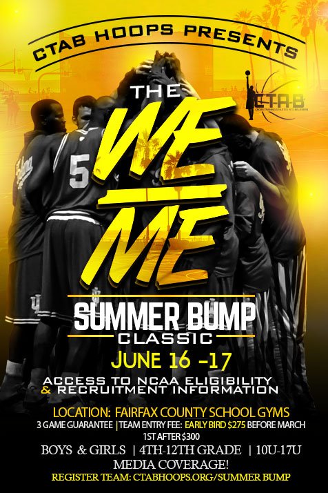 CtabHoops's tweet photo. The dates are set for one of the best youth basketball tournaments to hit the DMV area.
Calling all AAU teams boys and girls, Also all high school teams trying to play for that weekend!

Register at https://t.co/qTAn1P7obU
#WeOverMe #Basketball #selloutevent #summerbumpclassic https://t.co/DDmygUSLhh