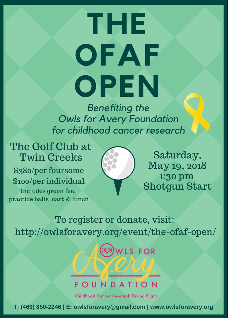 OwlsForAvery's tweet photo. We know it seems like May 19th is a long time from now but it’s going to sneak up on us much quicker than we think! We are working behind the scenes on a daily basis to make this a fun and memorable experience!

Sign your team up today while there are still available slots! https://t.co/kbEpi9jnxx