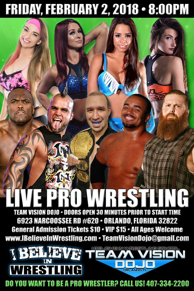 iBELIEVEinWRSTL's tweet photo. We return with #BELIEVE152 @TeamVisionDojo on Friday, February 2 #Orlando. @AaronEpic83 defends vs. #DeonJames, #WWE @MaeYoungClassic competitor @1ReneeMichelle makes her debut, &amp; more. Tickets available at the door, https://t.co/5Q2OCx9g23, or @eventbrite https://t.co/SwyYgavWCM https://t.co/tjvCkrimQW