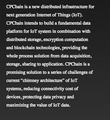 Brad_Laurie's tweet photo. INTRODUCING CPChain. LOOK AT THE PARTNERS! 

CPChain is a new distributed infrastructure for next generation Internet of Things (IoT). 

CPChain is a VERY promising solution to a series of challenges of current “chimney architecture” of IoT systems, https://t.co/j25B8vRbhT