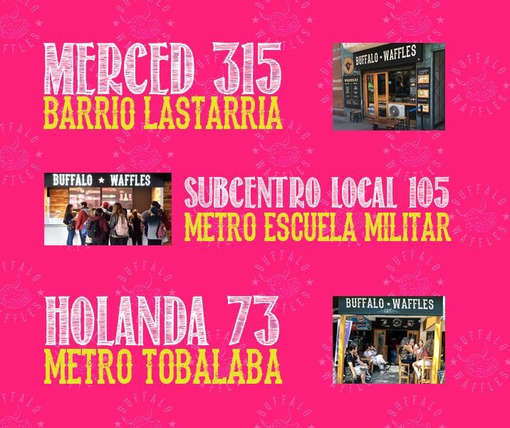 BuffaloWaffles's tweet photo. Elige el local que te quede más cerca y ven a probar mis waffles https://t.co/VeFLtdyAvA