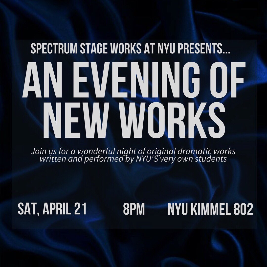 nyuspec's tweet photo. Welcome back to campus y’all! Wanna be involved in collaborative dramatic arts on campus? 

There’s still time to submit your original work to be produced with Spectrum Stage Works! 

Sign up here to submit your work! 

https://t.co/z9qaxXKYXB https://t.co/hLGm4obpAe