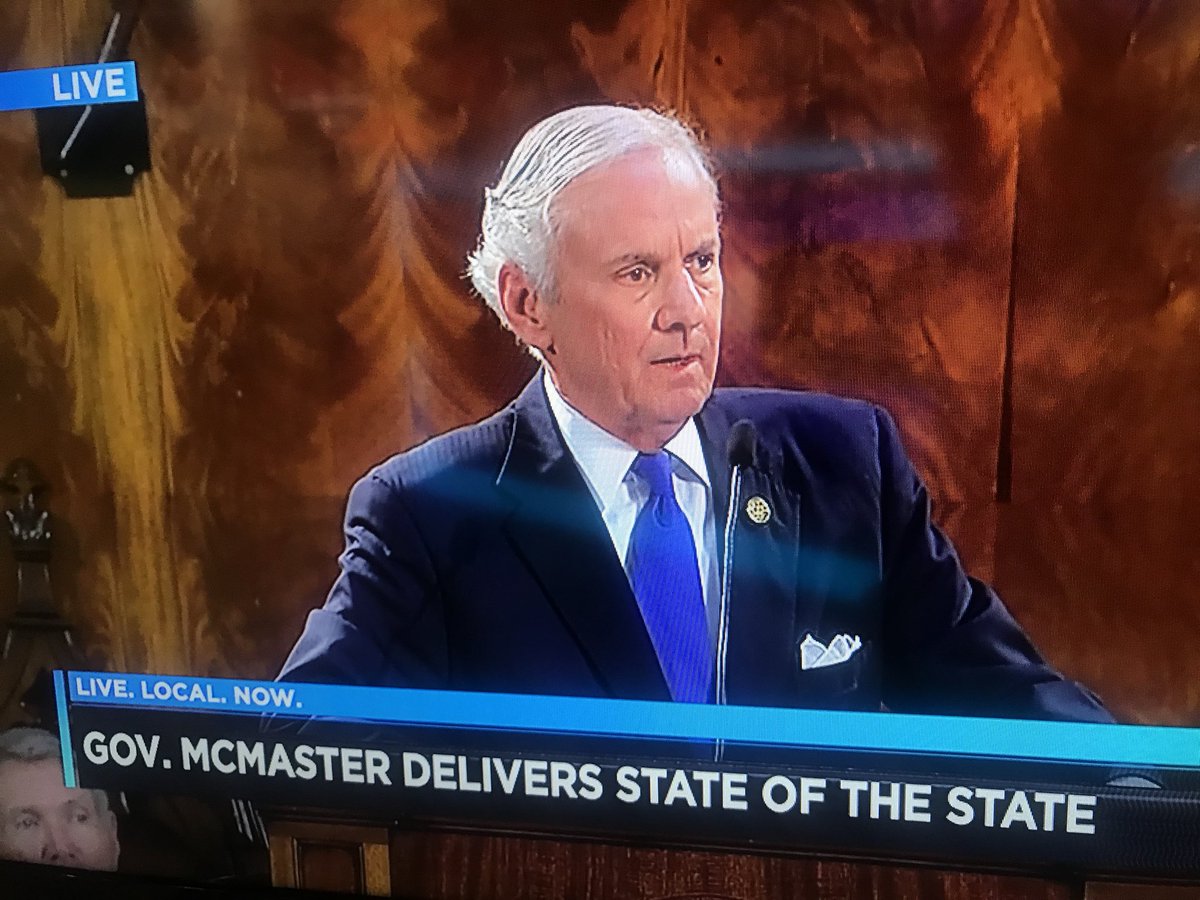 JudiGatson's tweet photo. McMaster calls for anybody who is paid to lobby county councils, city councils, school boards or anything else be *required* to register as a lobbyist.  #StateofSC https://t.co/aCiO7WjYoH