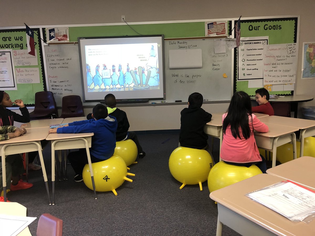 teach_herrera's tweet photo. Thank you so much @DonorsChoose for making our wish come true!! My kiddos absolutely love their stability balls and have been using them to focus in class. I love seeing them enjoy themselves while learning! 💛🐝 #bonnerbees #donorschoose #flexseating #stabilityballs https://t.co/RYWor7GC8V