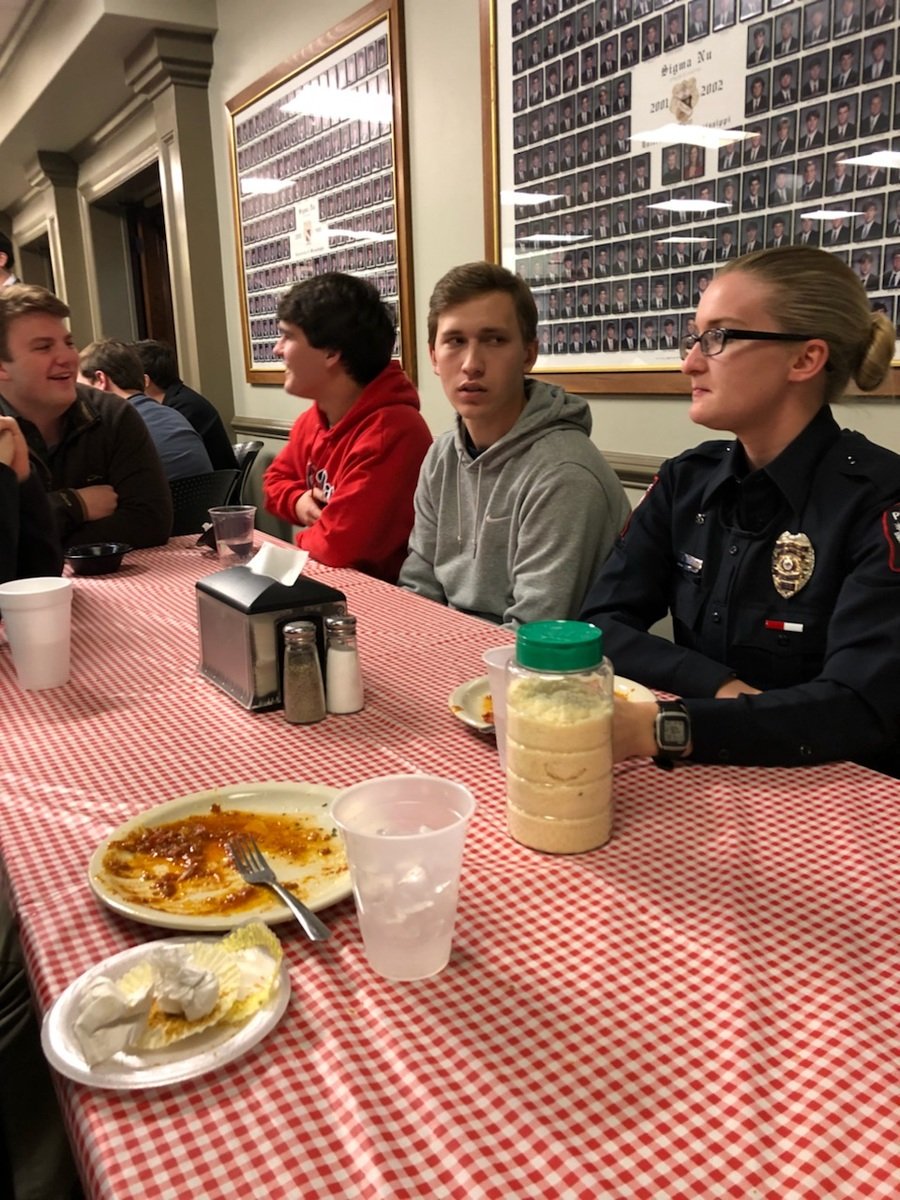 OleMissPolice's tweet image. Thanks to the gentlemen of the Ole Miss chapter of Sigma Nu. They provided a spaghetti dinner for our officers tonight. We appreciate it a lot! 👮 🚓 #BackTheBlue
