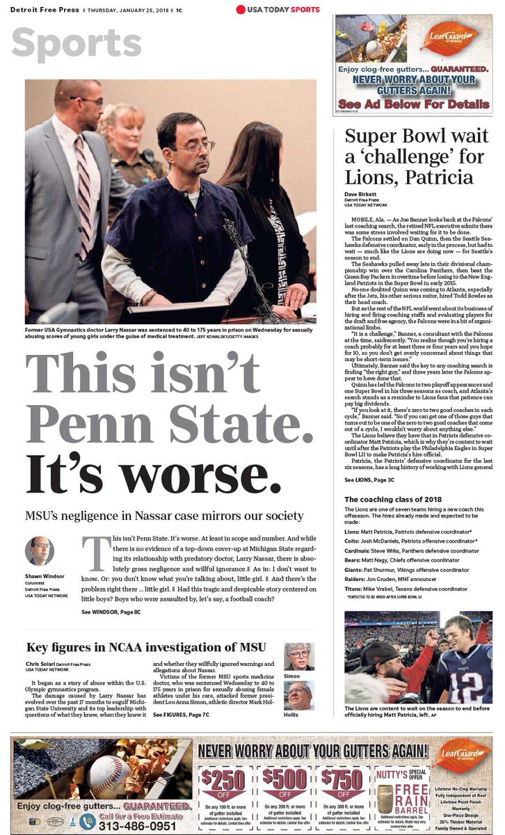 Thursday's front page of the Detroit Free Press sports section ...